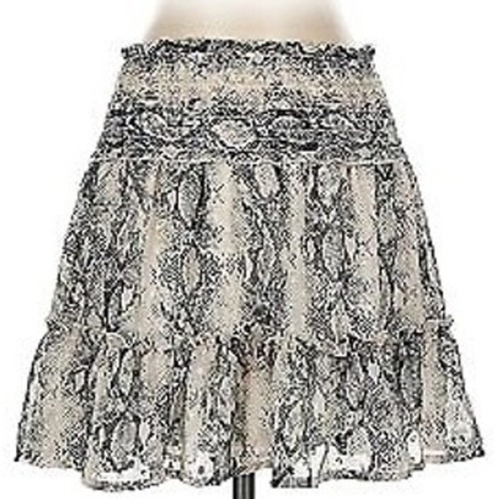 Altar'd State XS Snake Print Smocked Waist Ruffle Mini Skirt Boho Chic